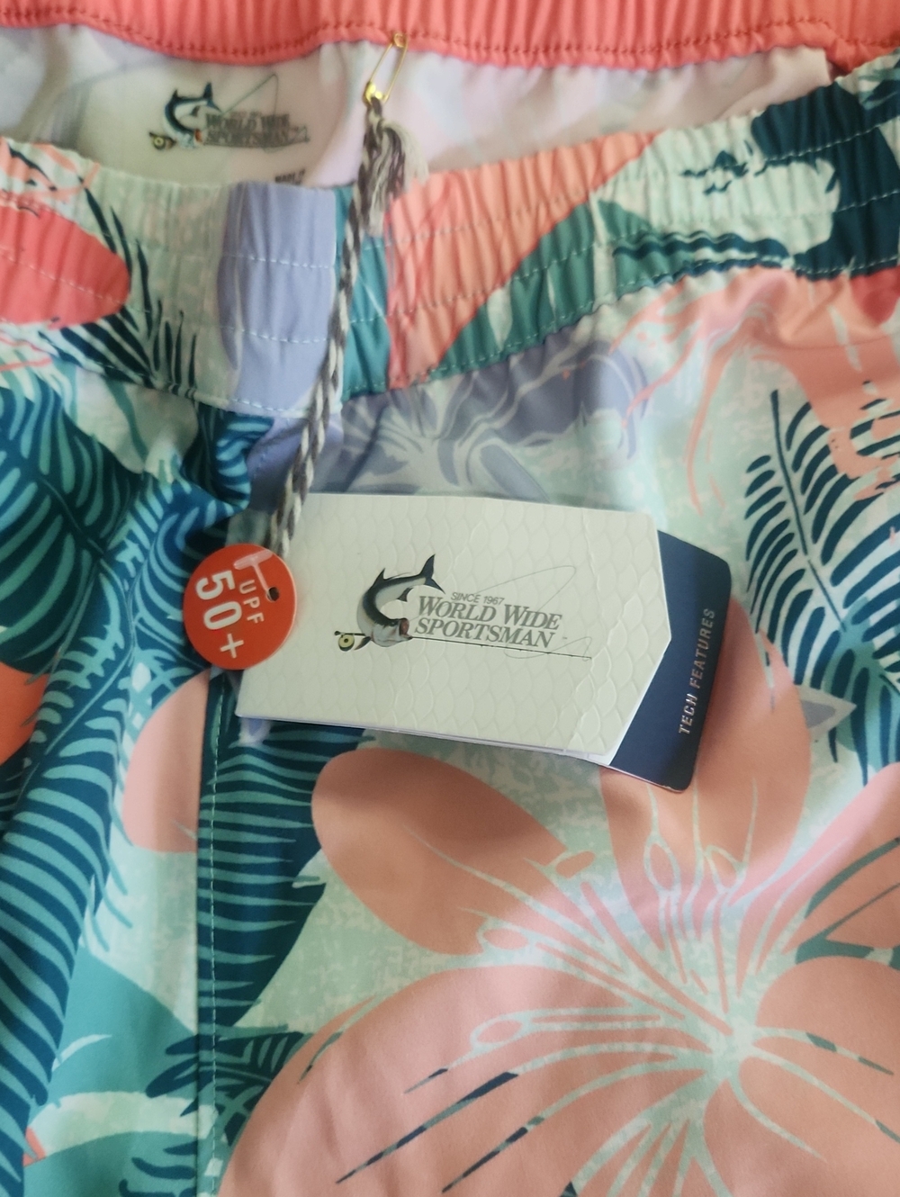 World Wide Sportsman Tropical Swim Trunks — Coral & Teal Floral